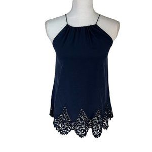 Lilly Pulitzer Diem True Navy Blue 100% Silk Lace Tank Top XX-Small XXS